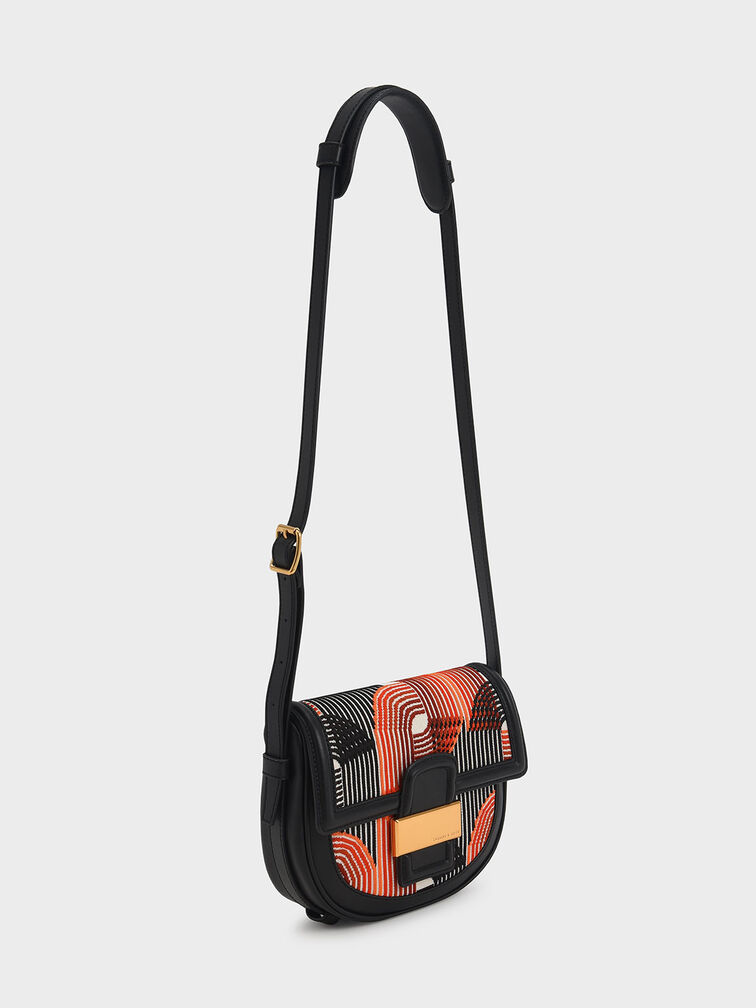 Aurea Knitted Saddle Crossbody Bag, Orange, hi-res