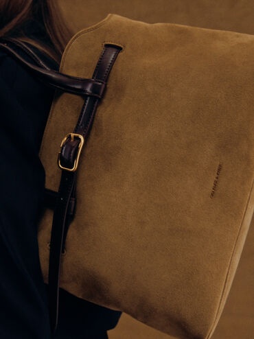 Victoria Recycled Suede Belted Trapeze Tote Bag, Sahara Sand, hi-res