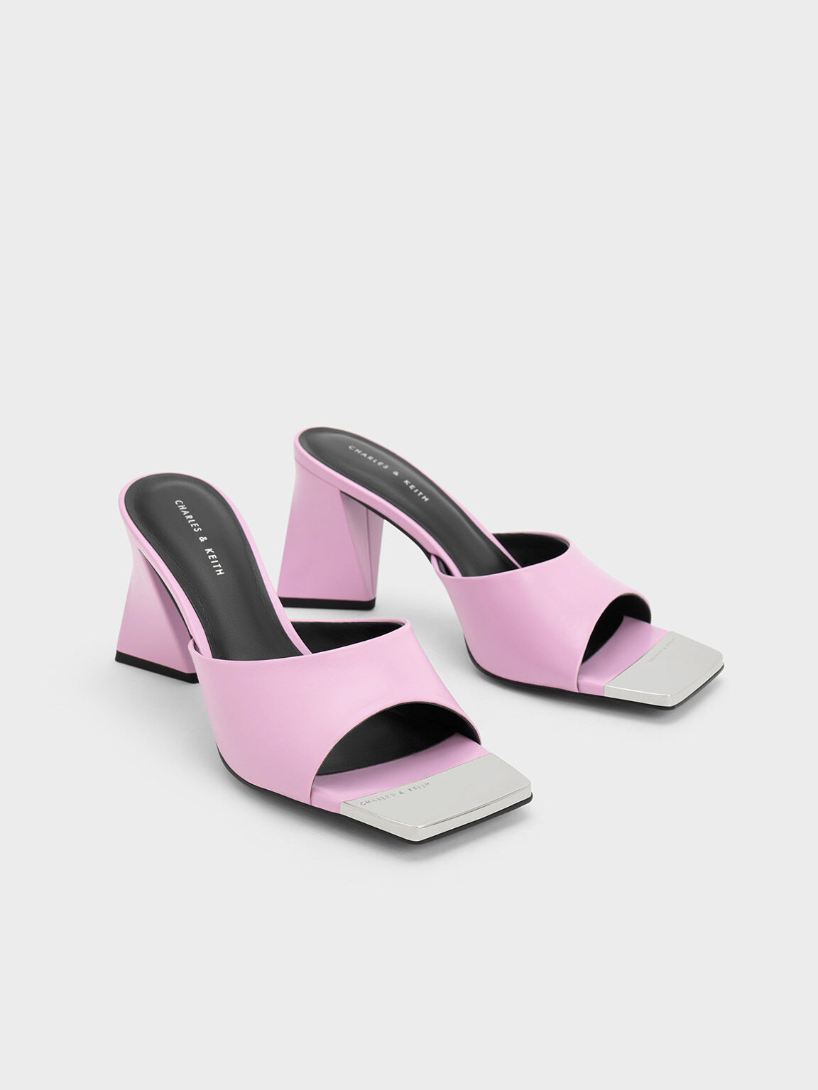 Metallic Cap Sculptural Heel Mules Lilac