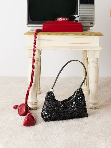 Jesmyn Sequinned Two-Way Bag, Noir, hi-res