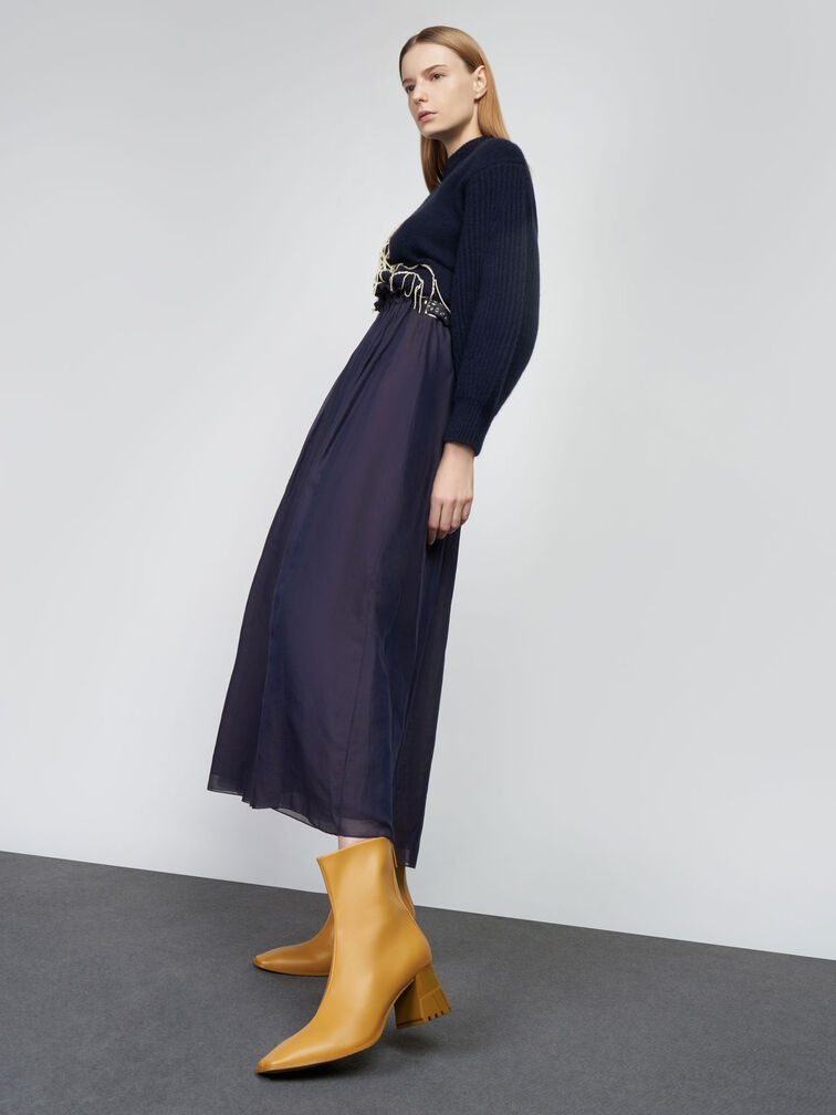 Zip-Up Block Heel Ankle Boots, Mustard, hi-res