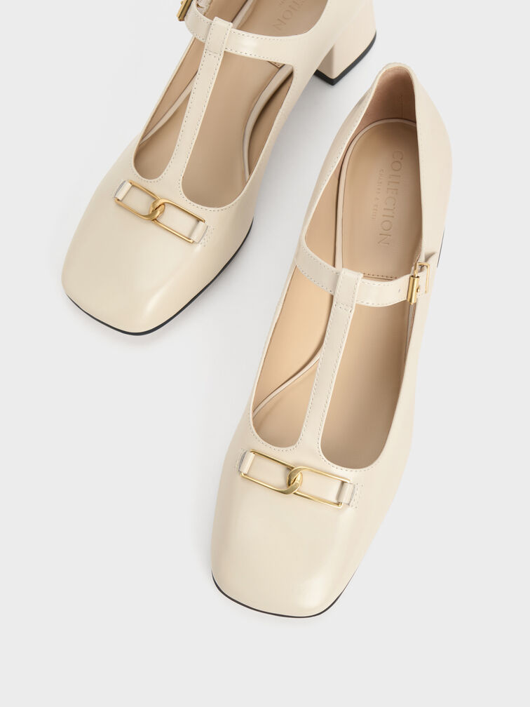 Gabine Leather T-Bar Mary Jane Pumps, Chalk, hi-res