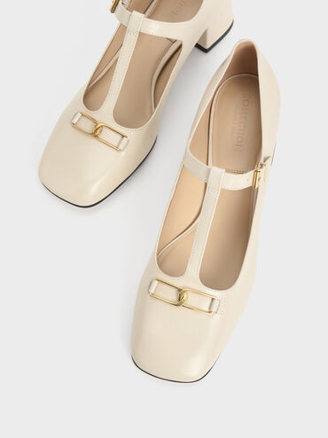 Gabine Leather T-Bar Mary Jane Pumps, Chalk, hi-res