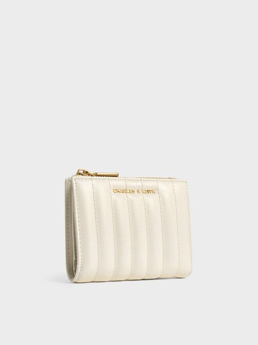Donna Crinkle-Effect Panelled Top-Zip Wallet, Cream, hi-res