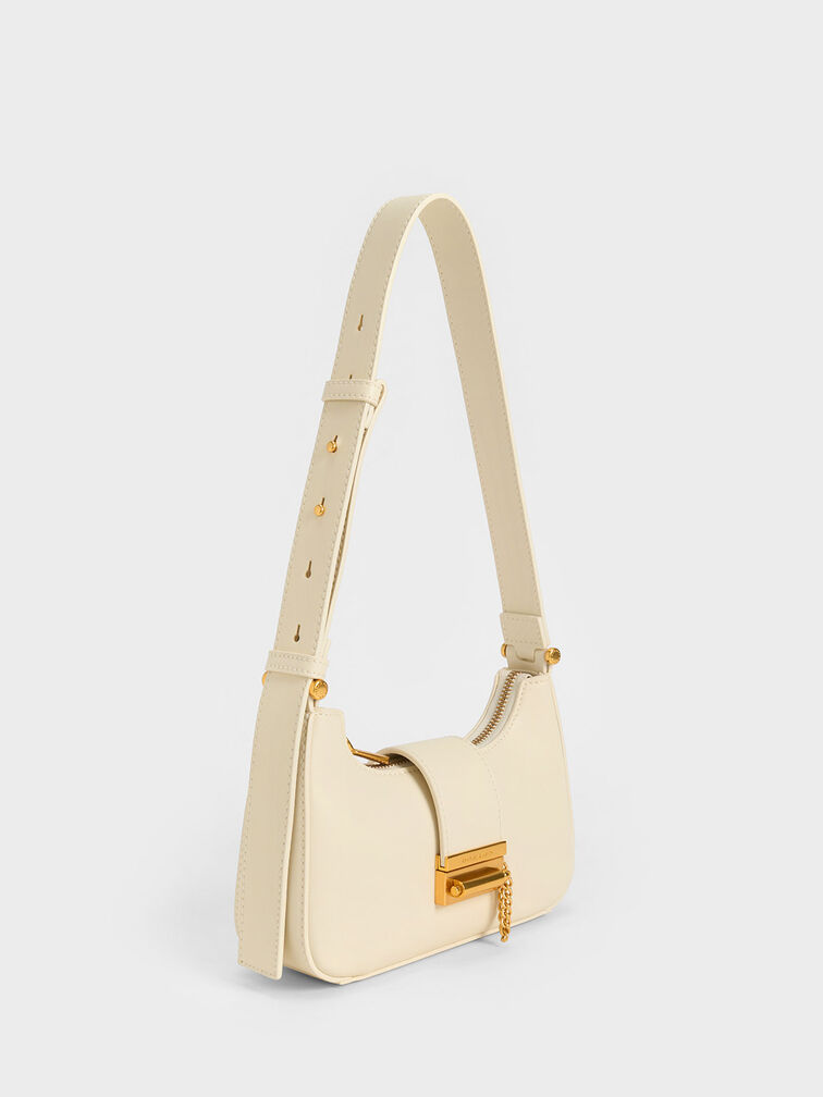 Metallic Accent Belted Bag, Chalk, hi-res