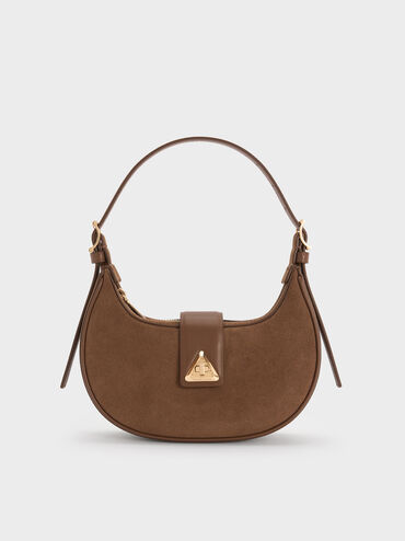 Trice Recycled Suede Metallic-Accent Belted Shoulder Bag, Mocha Brown, hi-res