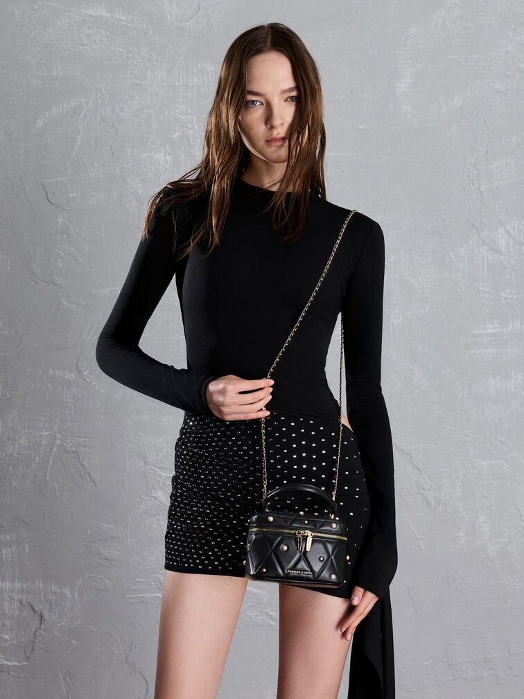 Arwen Quilted Pearl-Embellished Top Handle Vanity Bag, Black, hi-res