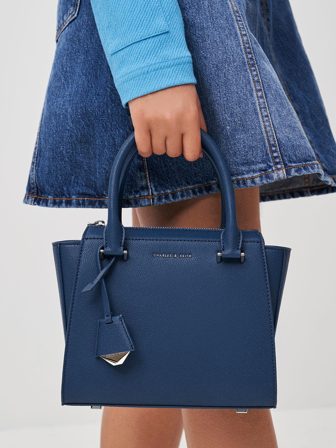 Navy Harper Double Handle Trapeze Tote Bag CHARLES KEITH IN
