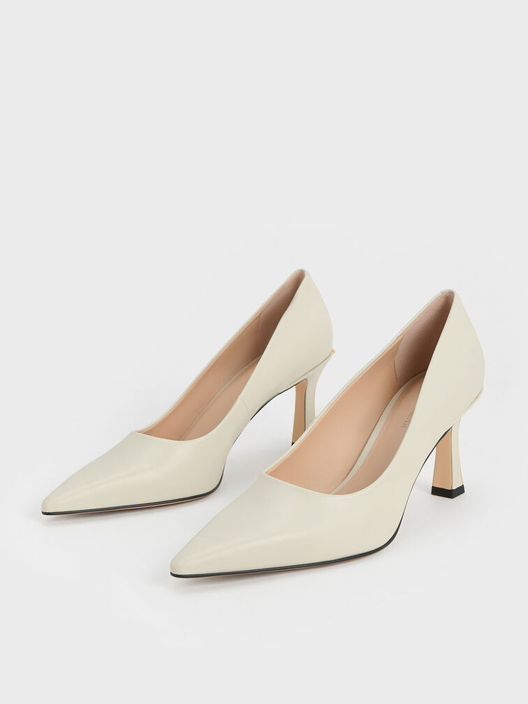 Flared Heel Pointed-Toe Pumps, Chalk, hi-res