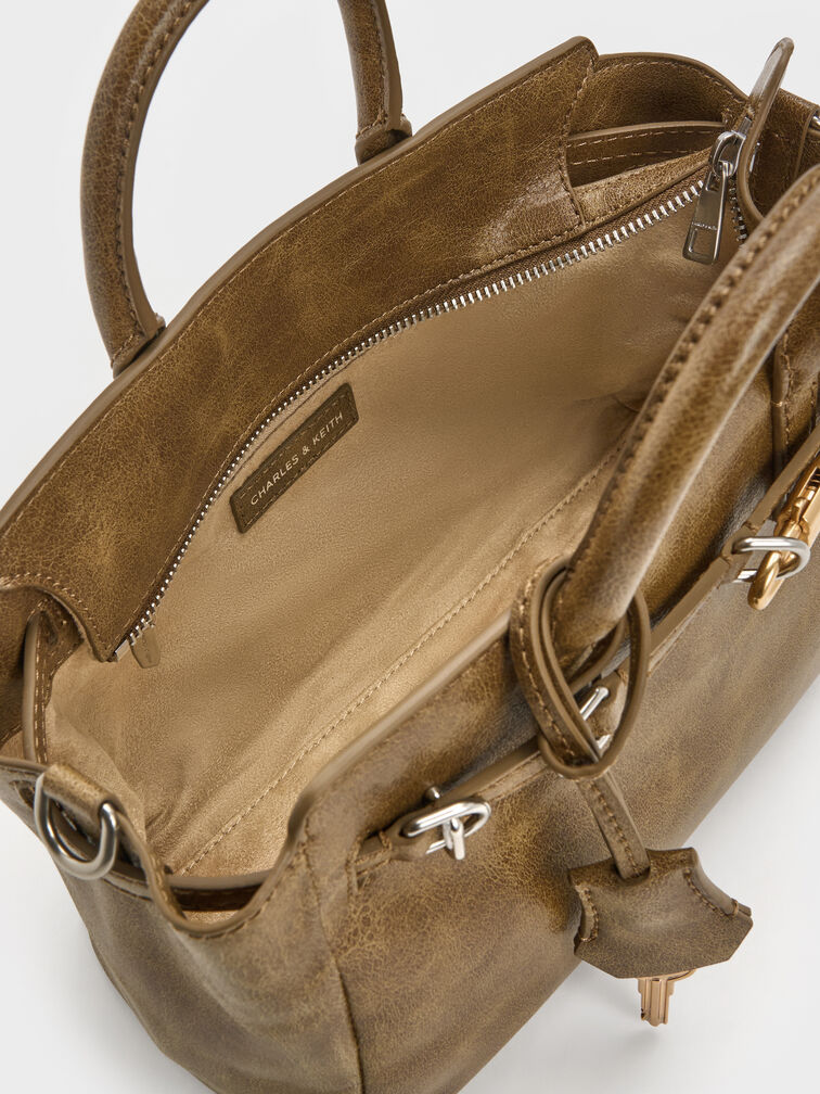 Mini Delfina Belted Tote Bag, Walnut Brown, hi-res
