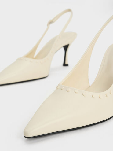Studded Pointed-Toe Slingback Pumps, Chalk, hi-res