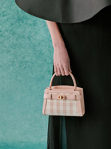 Aubrielle Checkered Top Handle Bag, Light Pink, hi-res