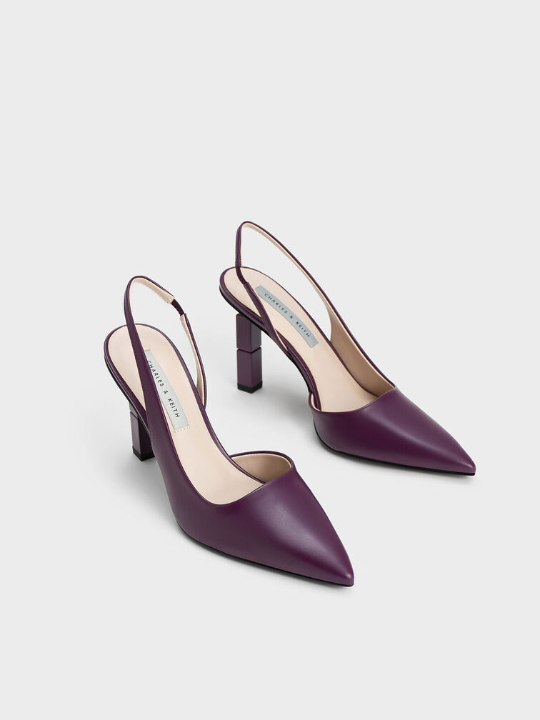 Asymmetric Sculptural Heel Pumps, Purple, hi-res