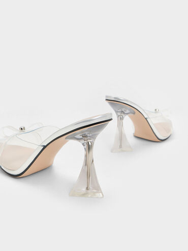 Embellished Bow See-Through Mules, Silver, hi-res