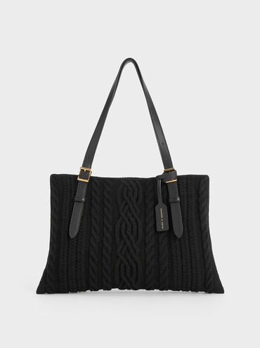 Apolline Textured Tote Bag, Black, hi-res