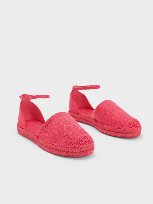 Woven Ankle-Strap Espadrille Flats, Fuchsia, hi-res