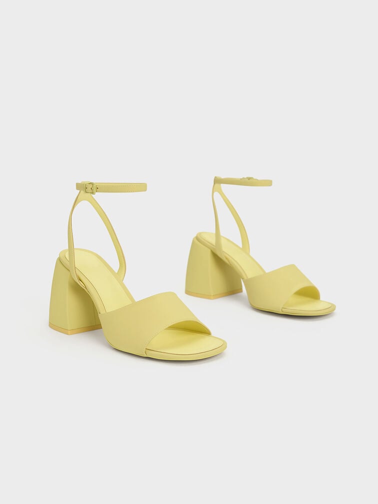 Chunky Block Heel Sandals, Yellow, hi-res