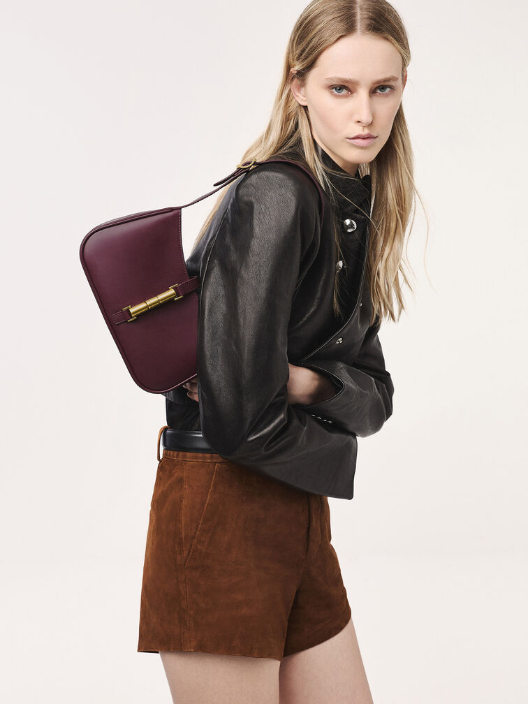 Cesia Metallic Accent Shoulder Bag, Wineberry Red, hi-res