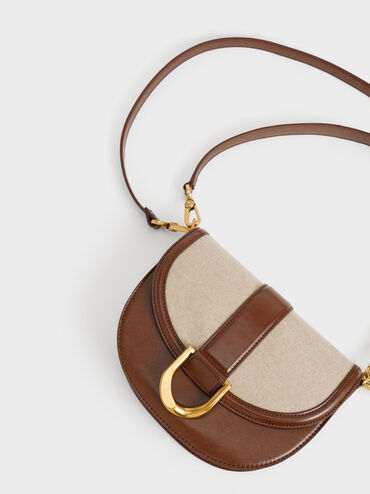 Gabine Two-Tone Saddle Bag, Chocolate, hi-res