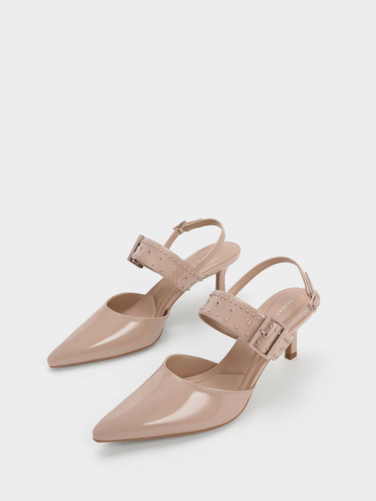 Sepphe Grommet Patent Slingback Pumps, Nude, hi-res
