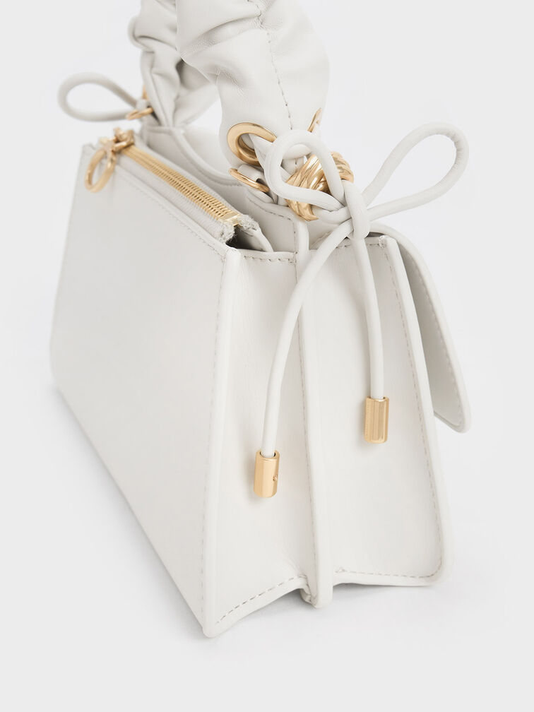 Cosette Ruched-Handle Trapeze Bag, White, hi-res