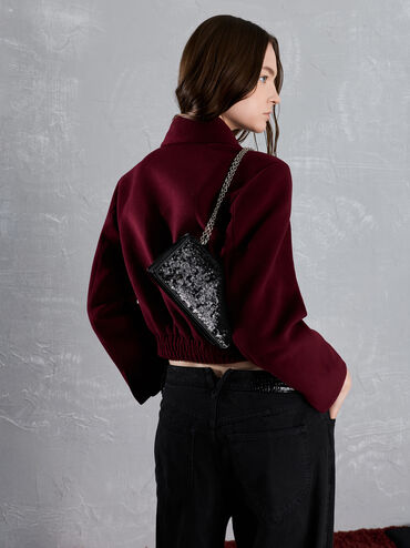 Paffuto Sequinned Wallet On Chain, Noir, hi-res