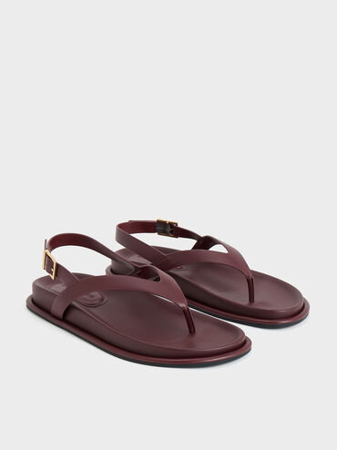 V-Strap Thong Sandals, Burgundy, hi-res