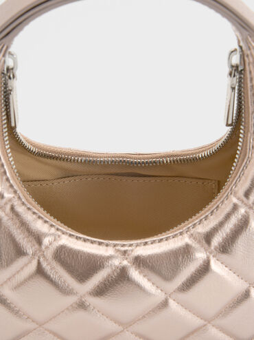 Janie Metallic Quilted Bow-Handle Bag, Rose Gold, hi-res