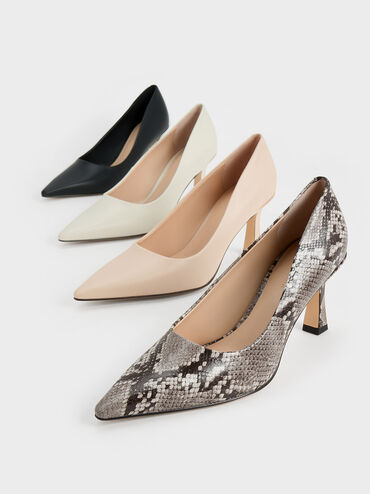 Snake-Print Flared Heel Pointed-Toe Pumps, Animal Print Natural, hi-res