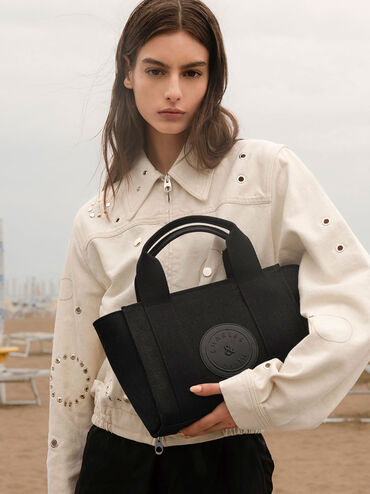 Kay Canvas Tote Bag, Black, hi-res