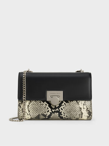 Ebba Snake Print Chain-Strap Bag, Multi, hi-res