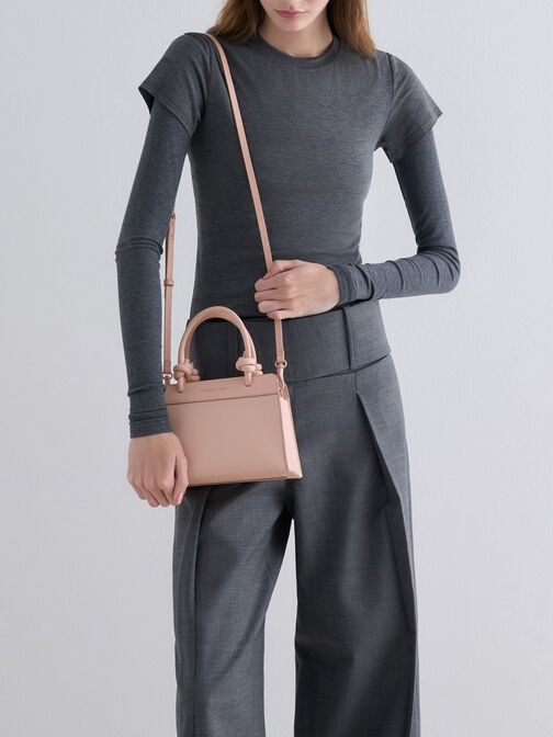 Sabine Knotted-Handle Trapeze Tote Bag, Light Pink, hi-res
