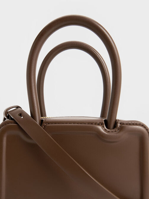 Perline Elongated Top Handle Bag, Dark Brown, hi-res