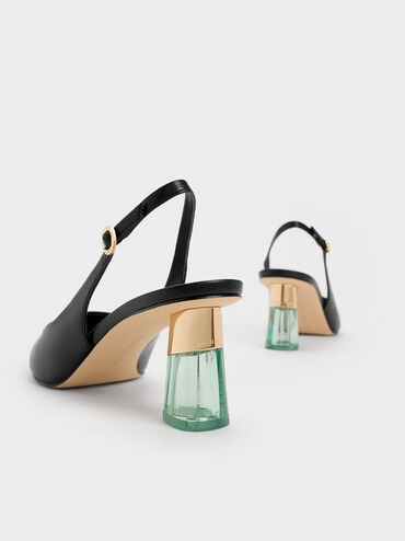 Oleana See-Through Trapeze Heel Slingback Pumps, Black, hi-res