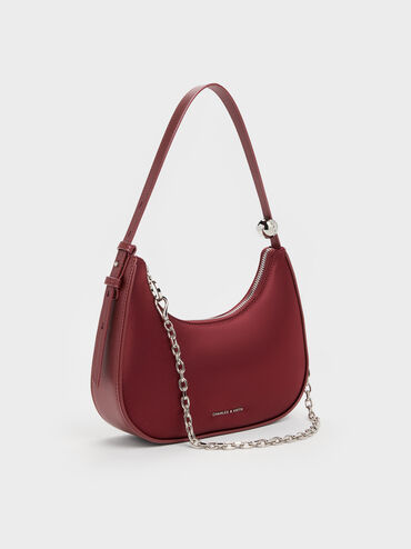 Jesmyn Satin Chain Two-Way Bag, Burgundy, hi-res