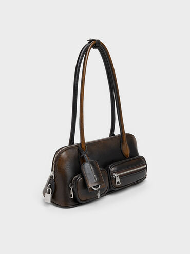Ginevra Front-Pocket Shoulder Bag, Burnished Brown, hi-res