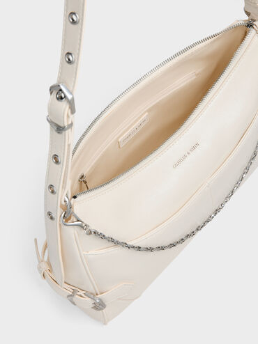 Antonella Chain-Strap Side-Buckle Shoulder Bag, Cream, hi-res