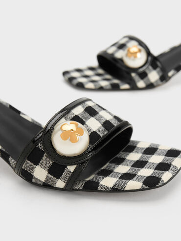 Pearl-Embellished Gingham Sandals, Multi, hi-res