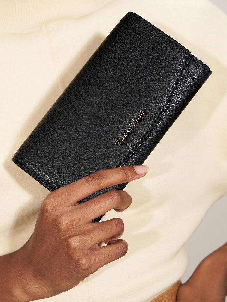 Briony Curved Flap Long Wallet, Black, hi-res