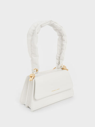 Cosette Ruched-Handle Trapeze Bag, White, hi-res
