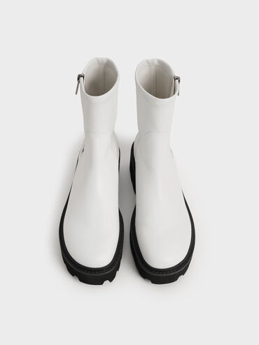 Side-Zip Ankle Boots, White, hi-res