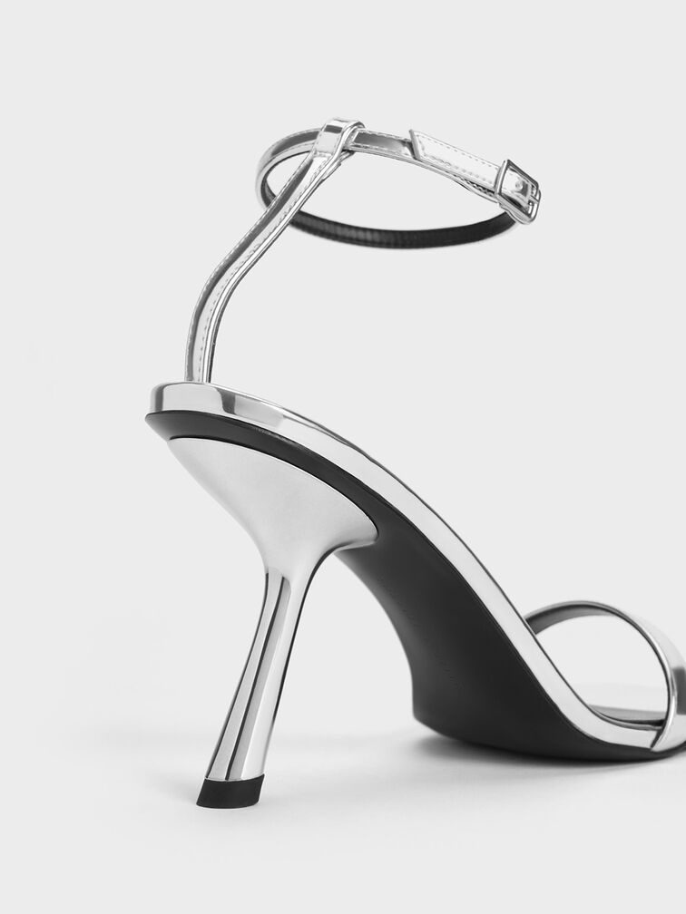 Metallic Slant-Heel Ankle-Strap Sandals, Silver, hi-res