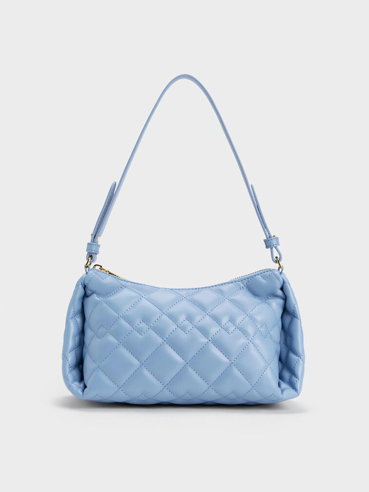 Nezu Chain Handle Quilted Hobo Bag, Light Blue, hi-res