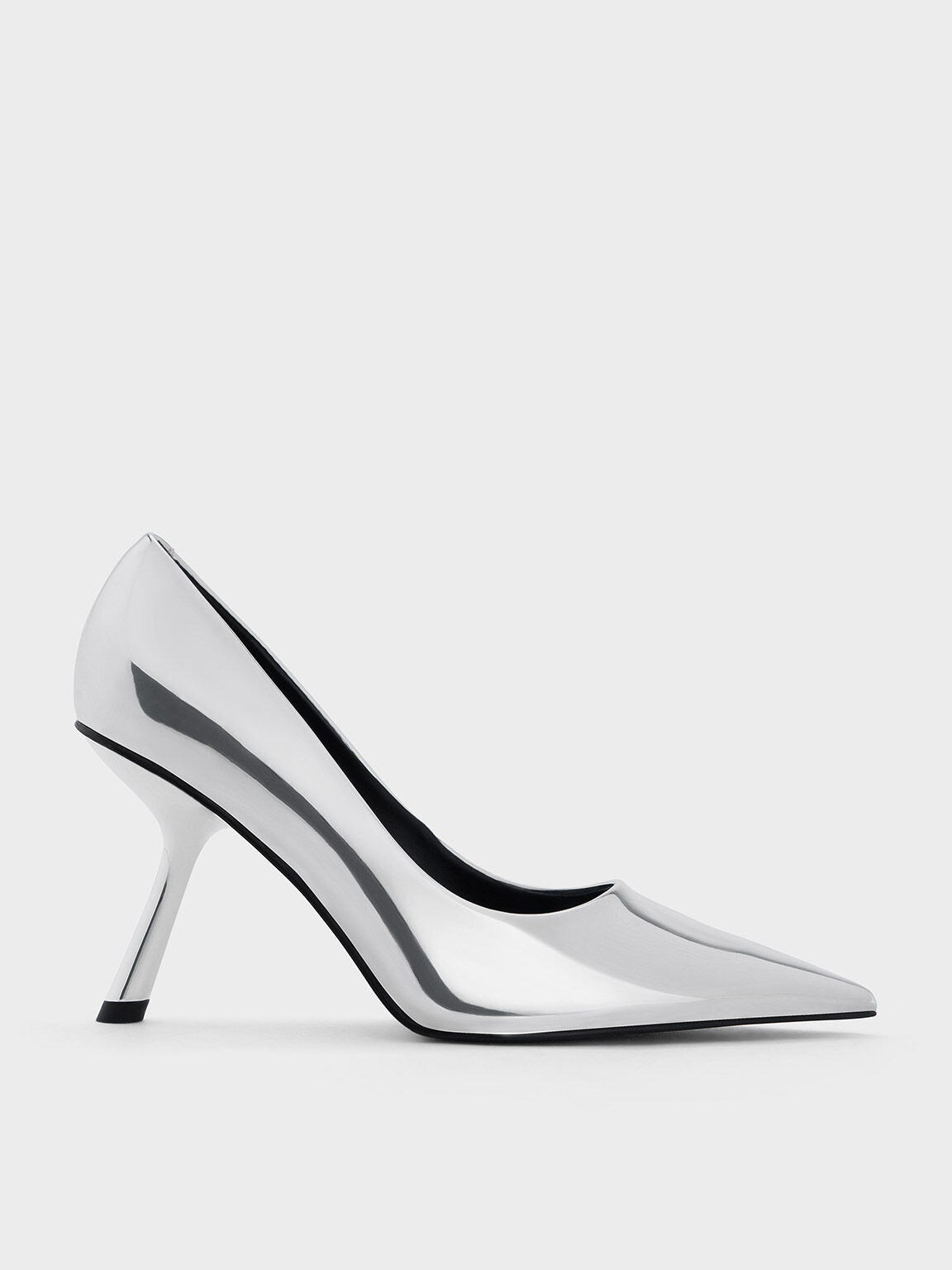 Silver Metallic Slant Heel Pointed Toe Pumps CHARLES KEITH IN
