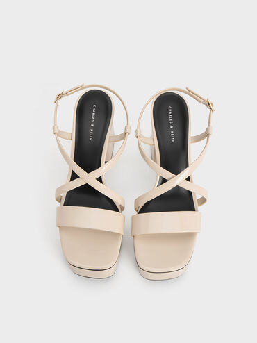 Patent Crossover Strap Platform Sandals, Cream, hi-res