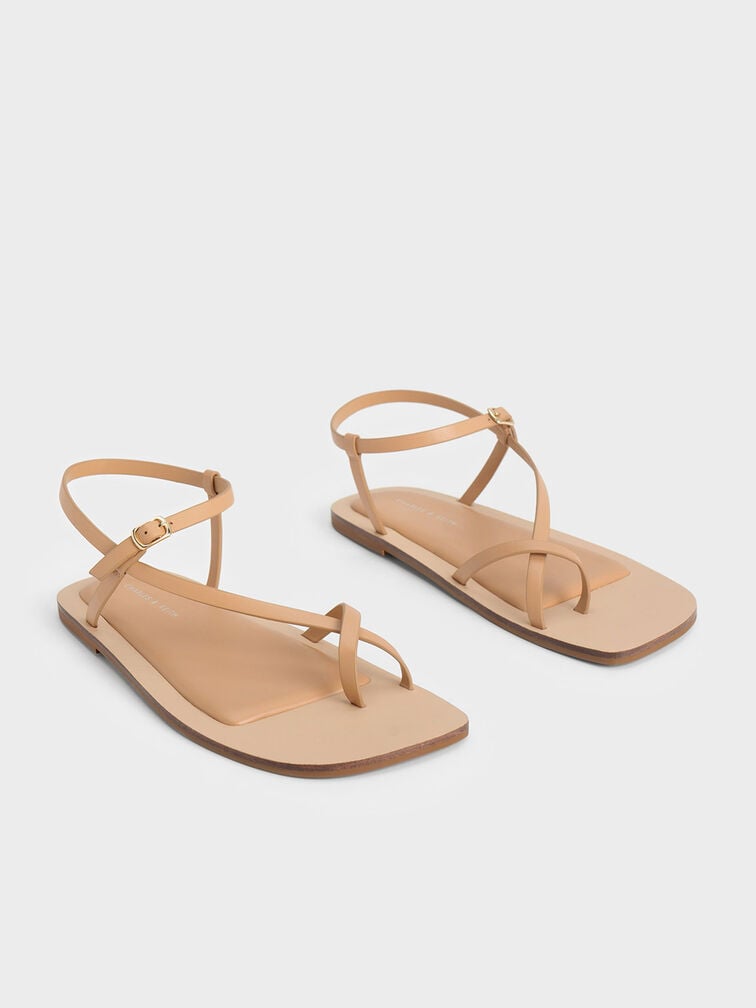 Asymmetric Toe Ring Sandals, Tan, hi-res
