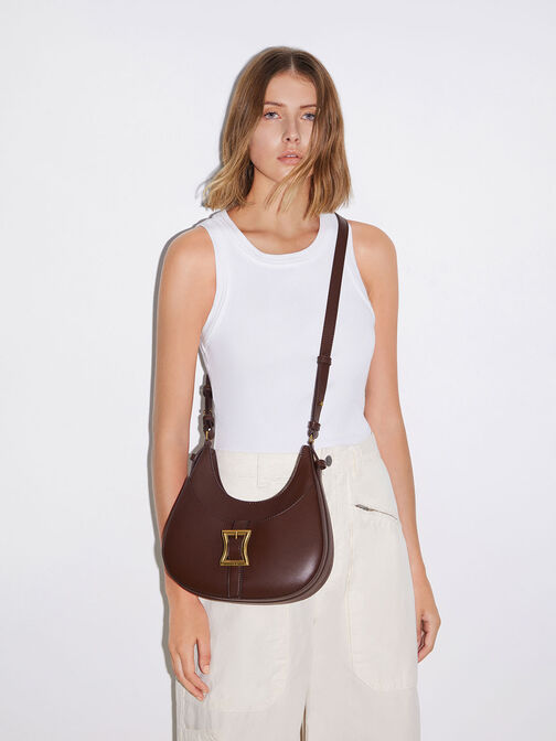 Xanthe Hobo Bag, Dark Brown, hi-res