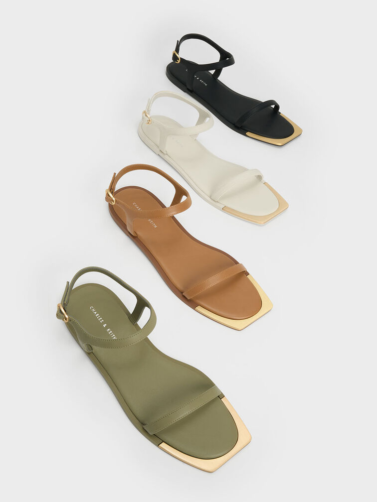 Metallic Square-Toe Sandals, Olive, hi-res