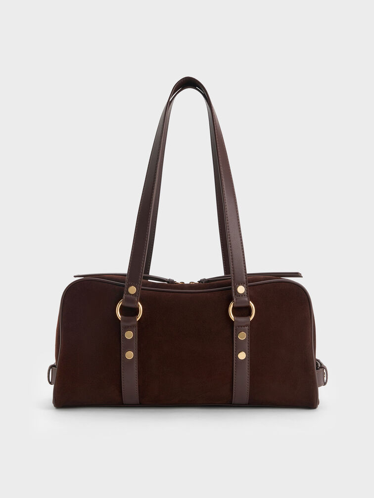 Tatiana Studded Shoulder Bag, Espresso Brown, hi-res