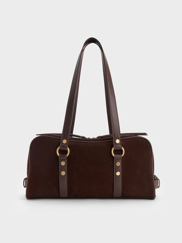 Tatiana Studded Shoulder Bag, Espresso Brown, hi-res